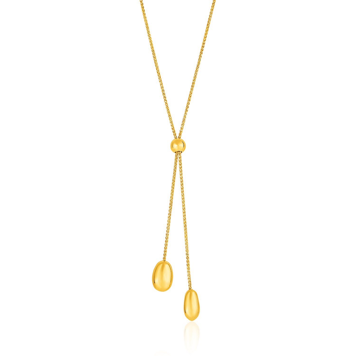 14K Yellow Gold Textured Lariat Necklace with Rounded Beads Richard