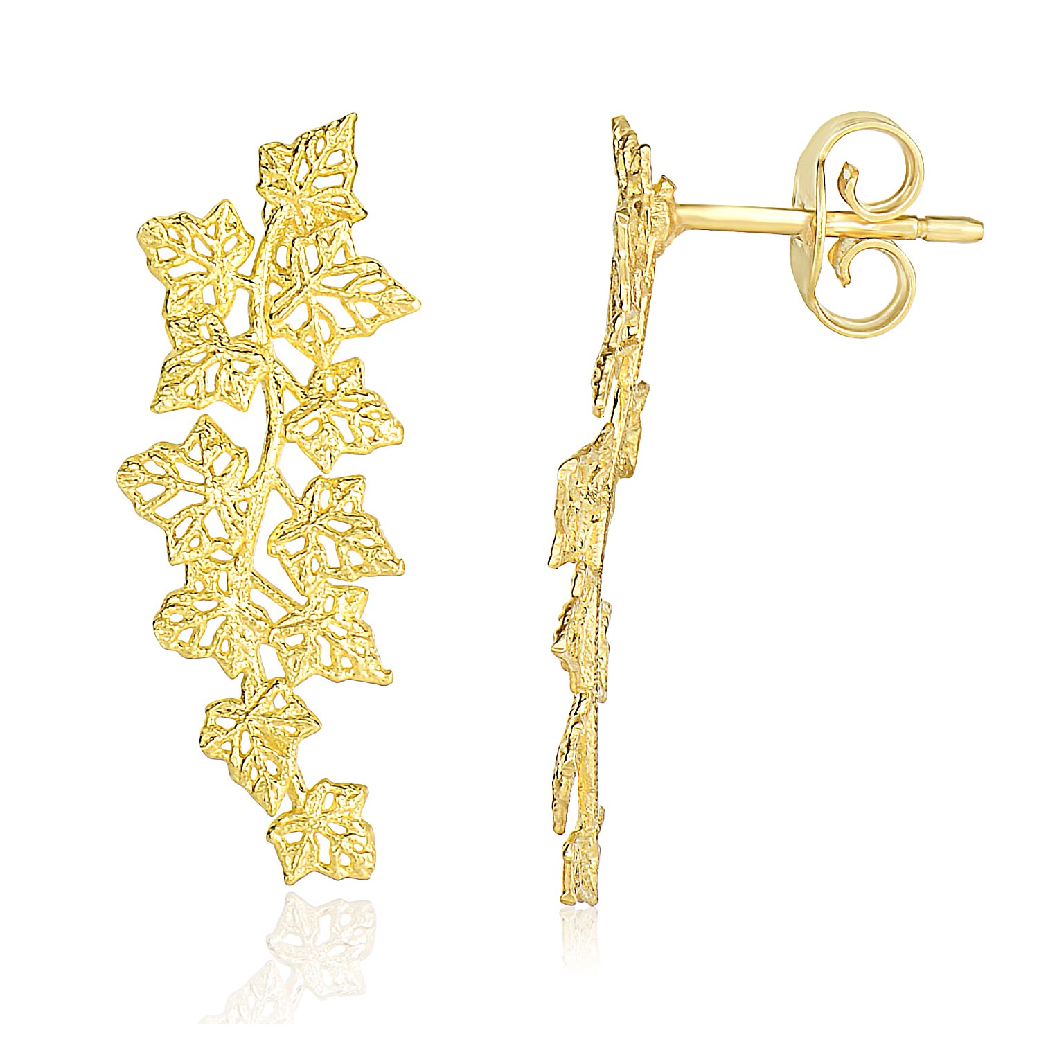 Vine Design Earrings in 14K Yellow Gold Richard Cannon Jewelry
