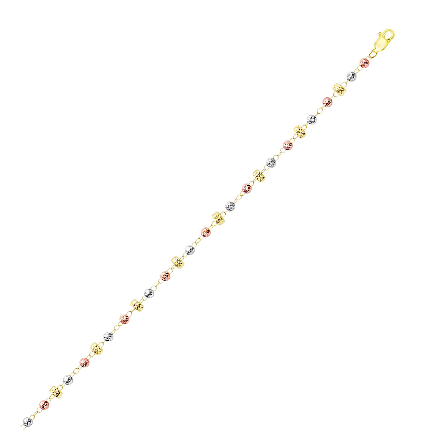 Textured Bead and Barrel Link Bracelet in 14K TriColor Gold Richard