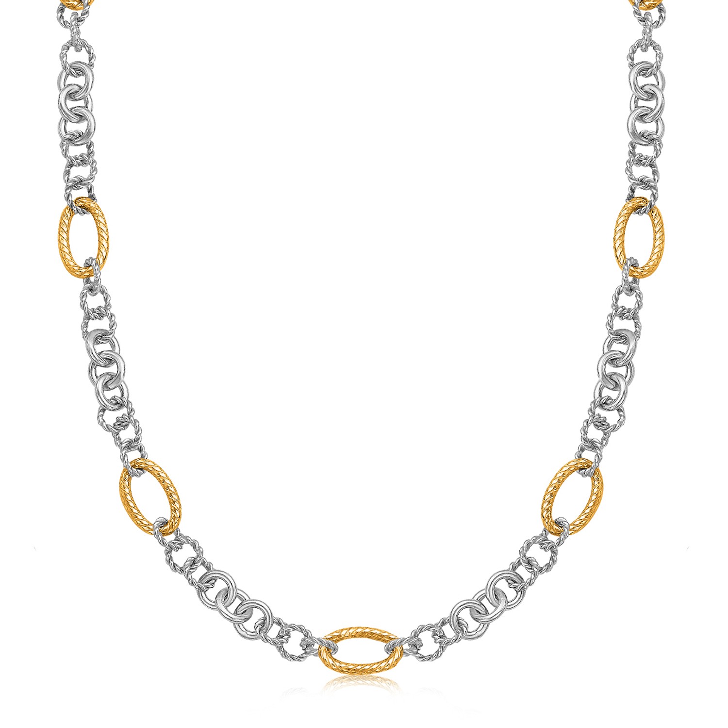 Multi Design Chain Necklace with Rhodium Plating in 18K Yellow Gold and