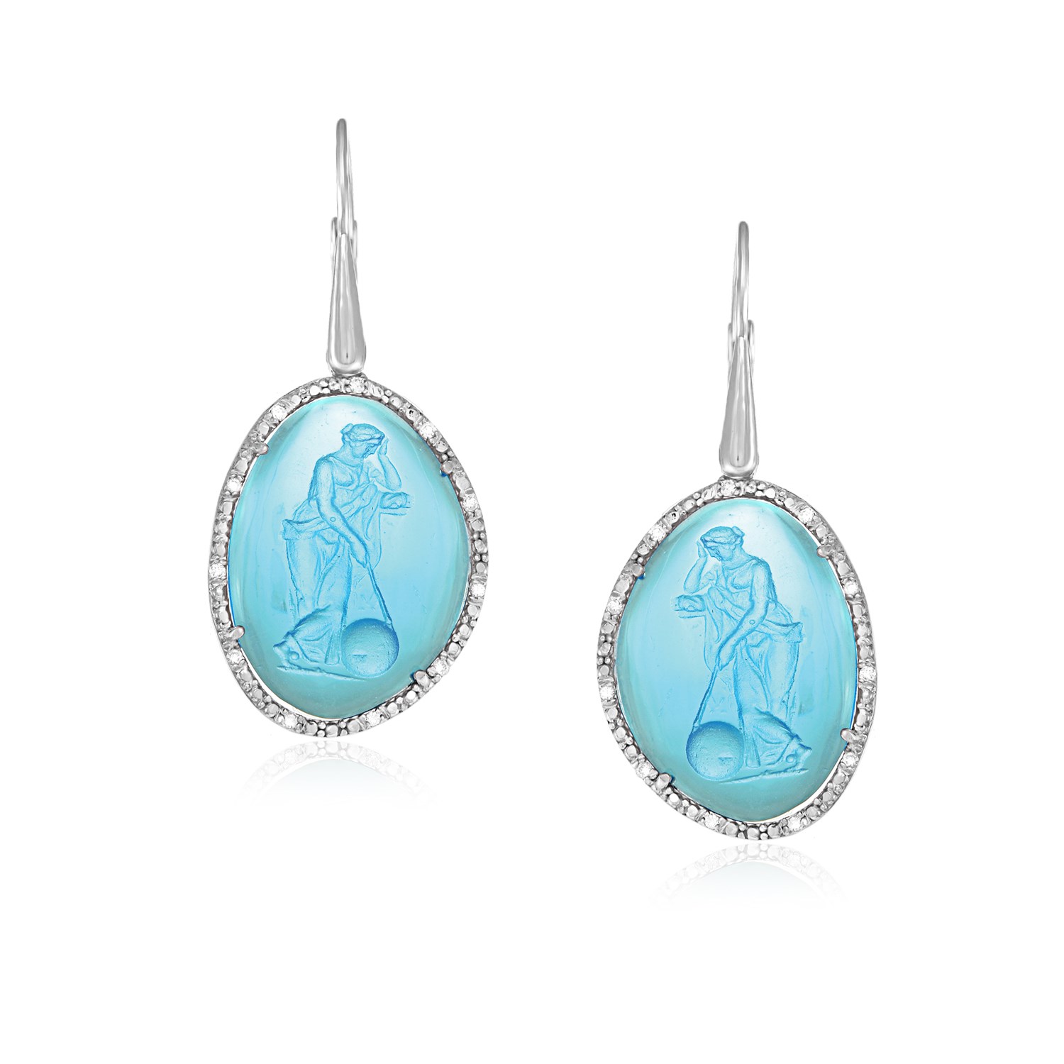 Blue Tone Glass Cameo Earrings in Sterling Silver Richard