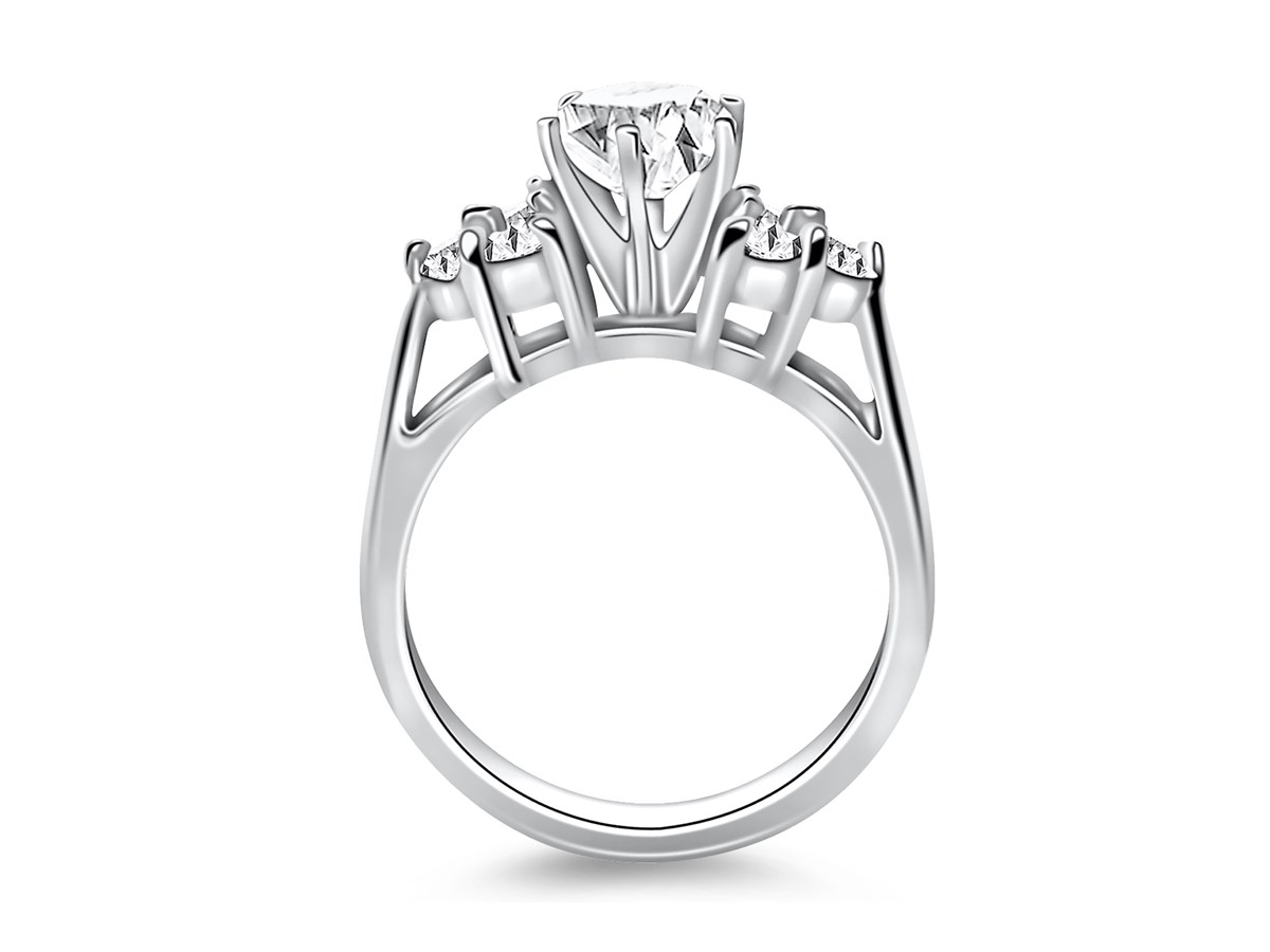 Cathedral Engagement Ring Mounting with Side Diamond Clusters in 14k