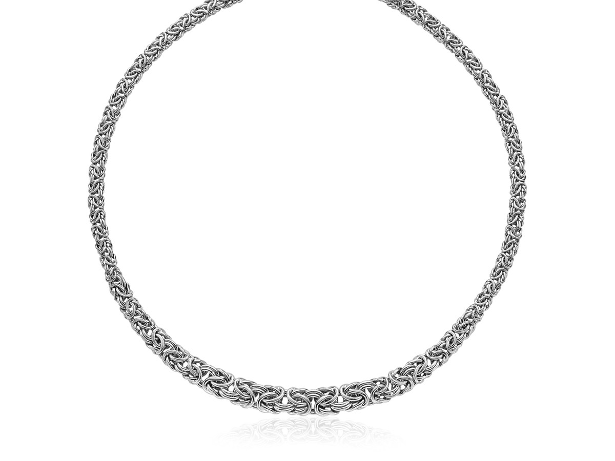 Graduated Byzantine Chain Necklace in Rhodium Plated Sterling Silver Graduated Byzantine Chain Necklace in Rhodium Plated Sterling Silver