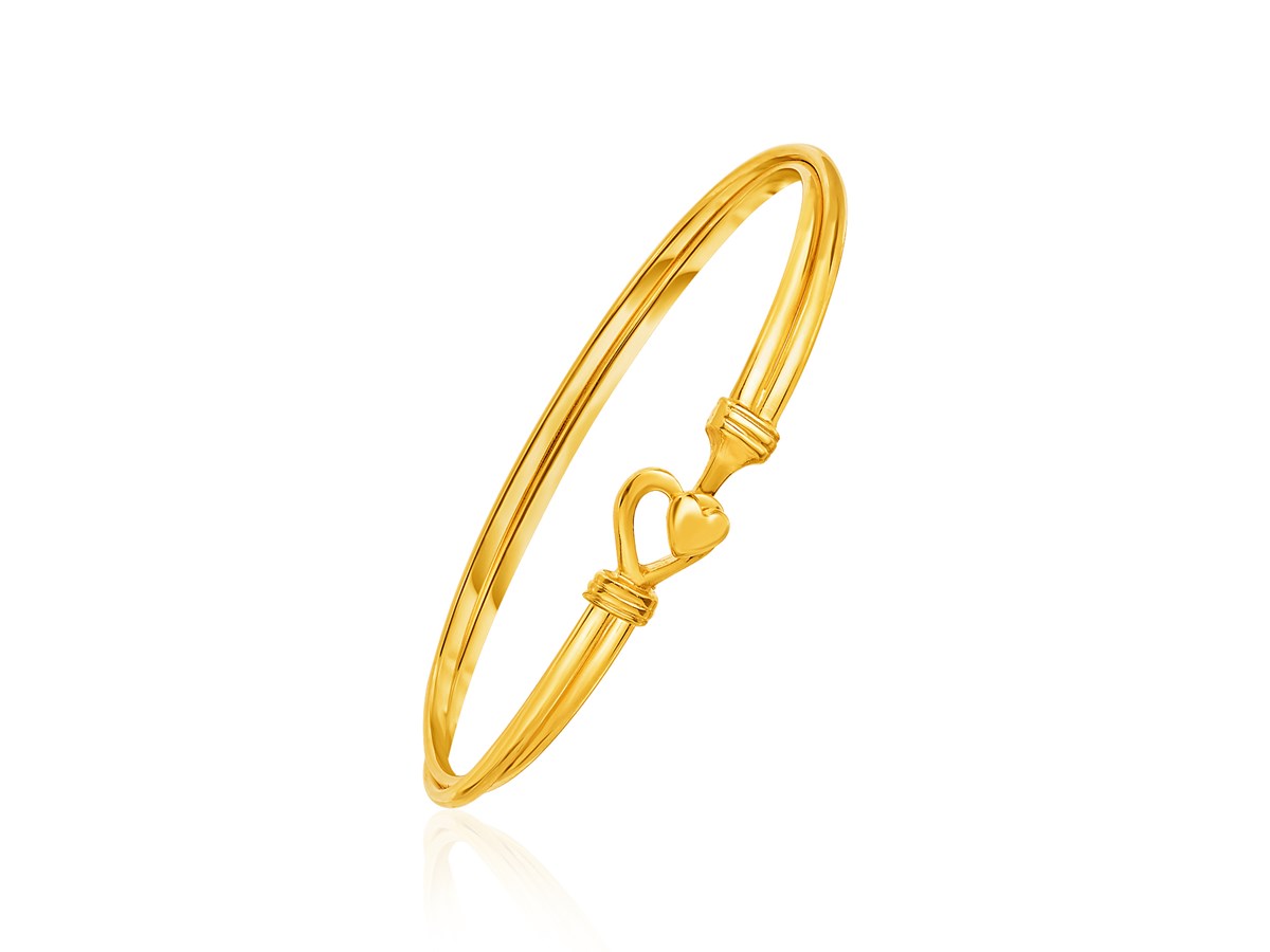 14k Yellow Gold Hook Closure Bangle with Hearts - Richard Cannon Jewelry