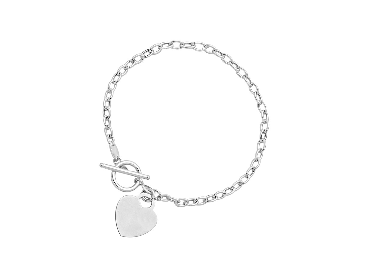 Heart Accent Toggle Bracelet in 14K White Gold