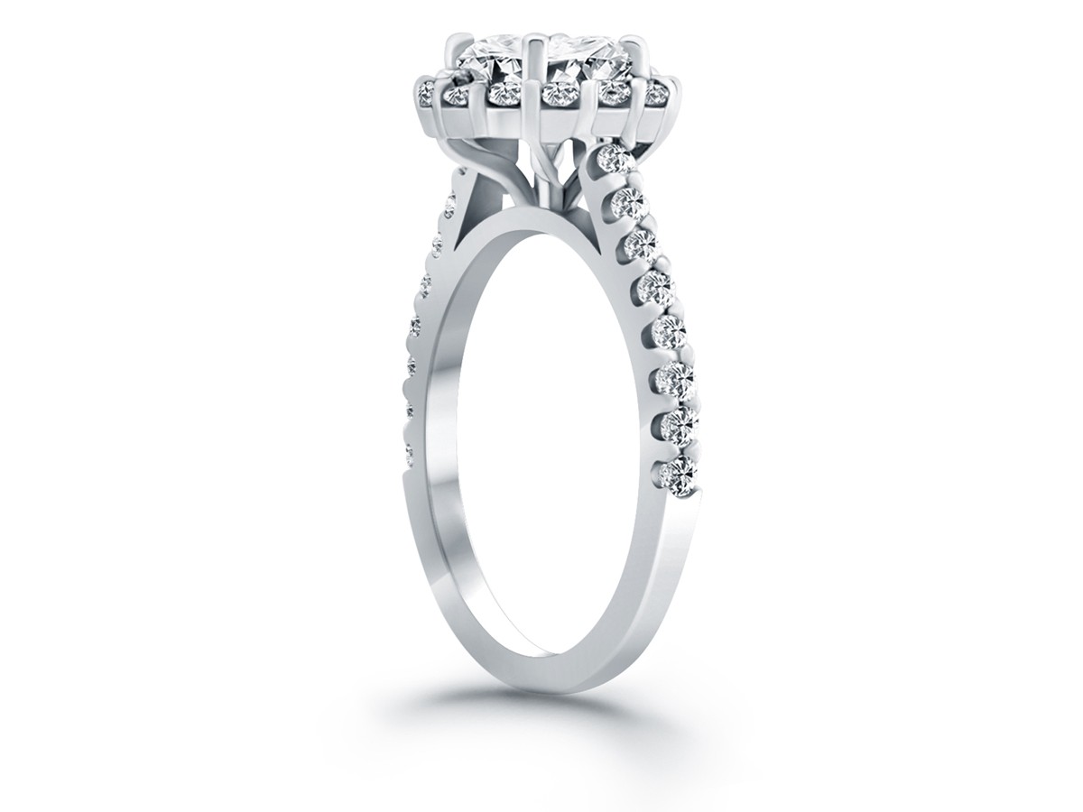 Cathedral Engagement Ring Mounting with Micro Prong Diamond Halo in 14k