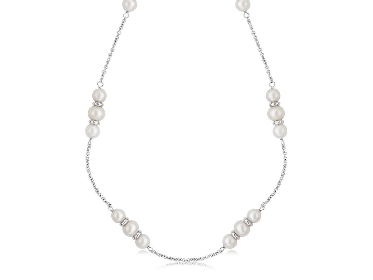 Triple Pearl Station Long Necklace in Sterling Silver Richard Cannon