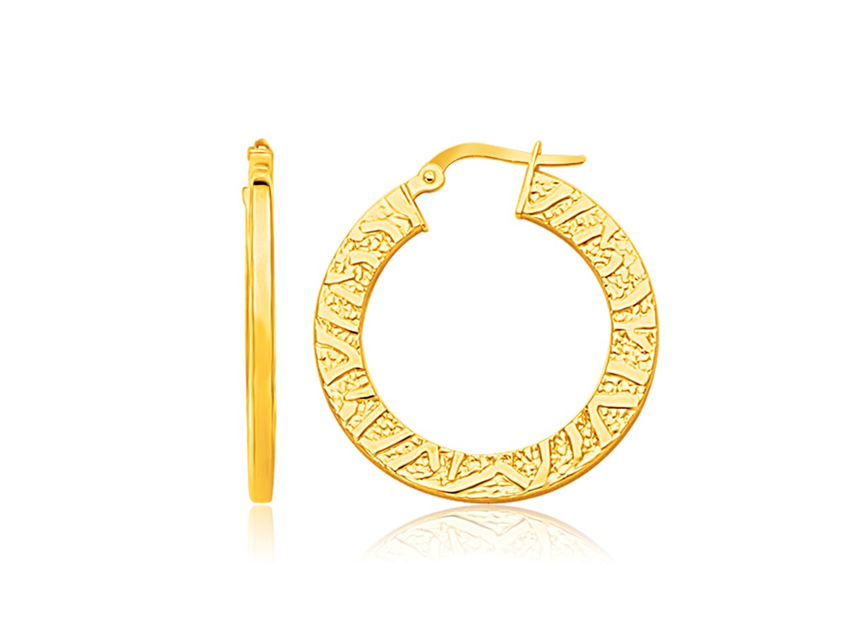 Textured Flat Hoop Earrings in 14K Yellow Gold Richard Cannon Jewelry