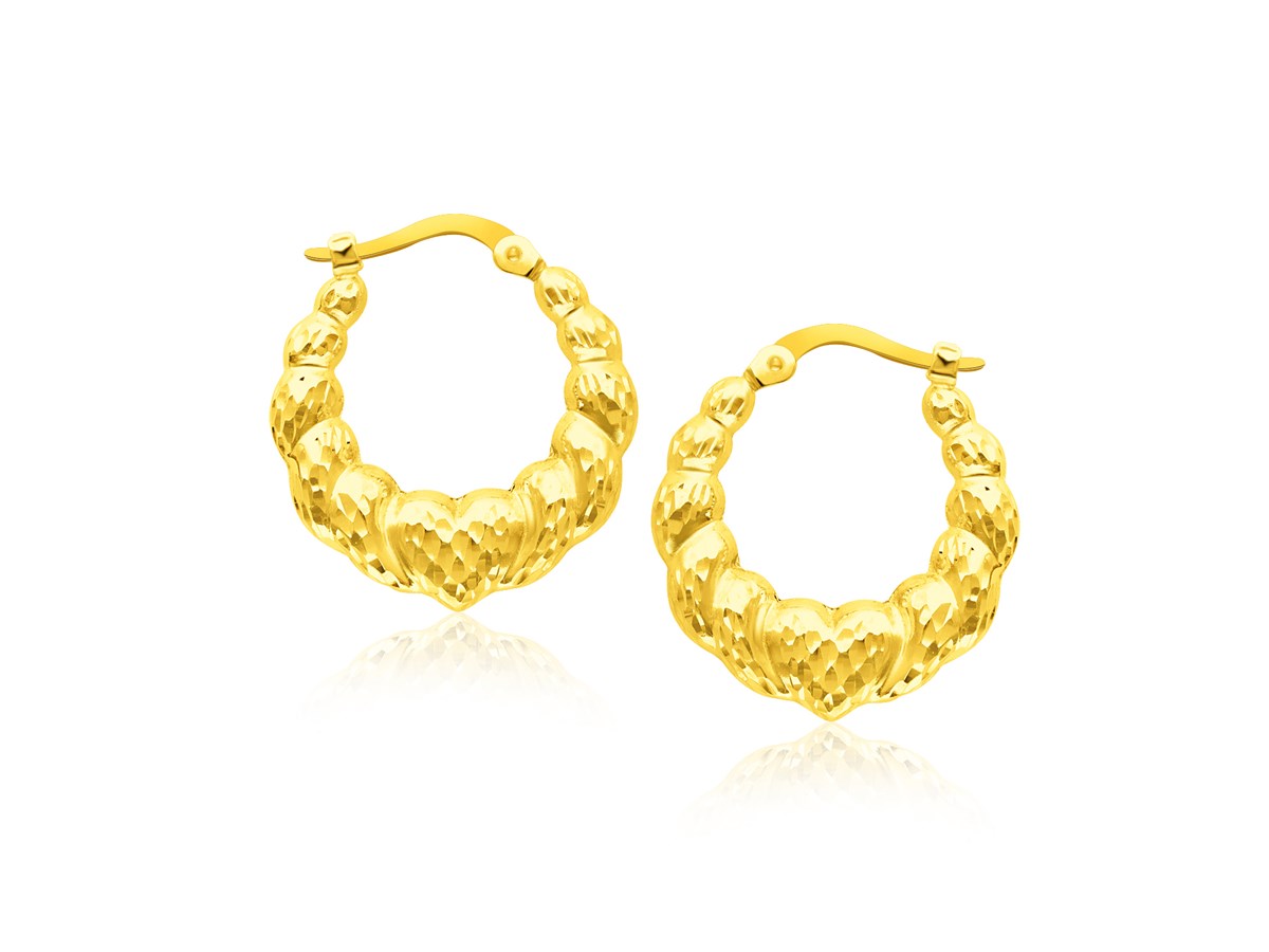 Shiny Textured Hoop Earrings in 14K Yellow Gold - Richard Cannon Jewelry