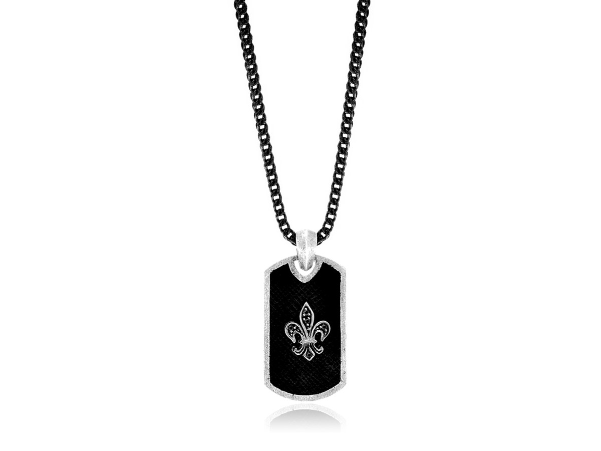 Black Spinel Fleur De Lis Men's Pendant in Sterling Silver  