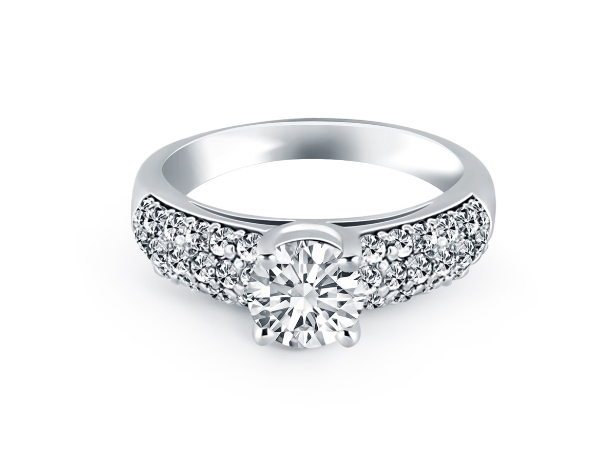 Tapered Pave Diamond Wide Band Engagement Ring in 14k