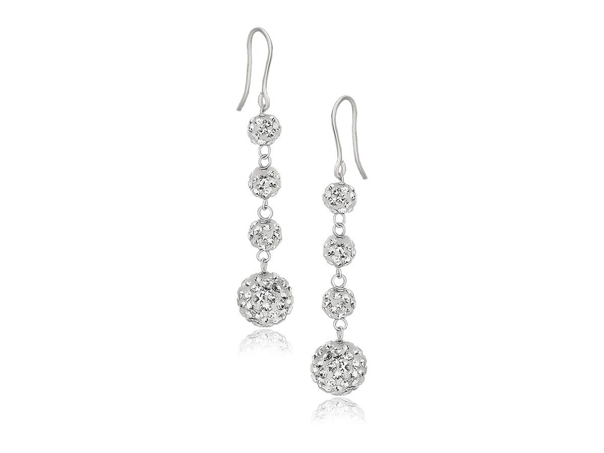 Graduated Crystal Ball Drop Earrings in 14K White Gold Richard Cannon