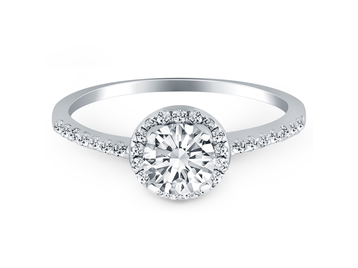 Diamond Halo Collar Engagement Ring in 14k White Gold Richard Cannon