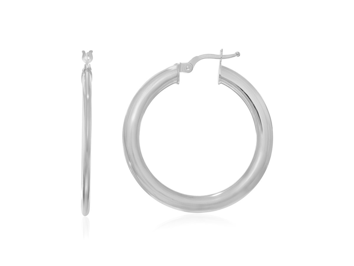 Thin Style Round Hoop Earrings in 14K White Gold Richard Cannon Jewelry