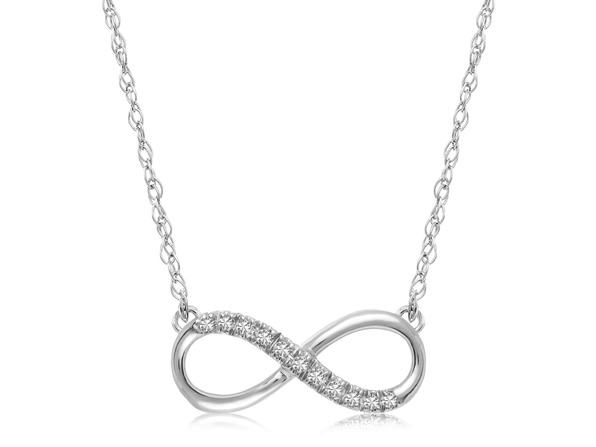 Diamond Embellished Infinity Necklace in 14K White Gold (.10ct tw)