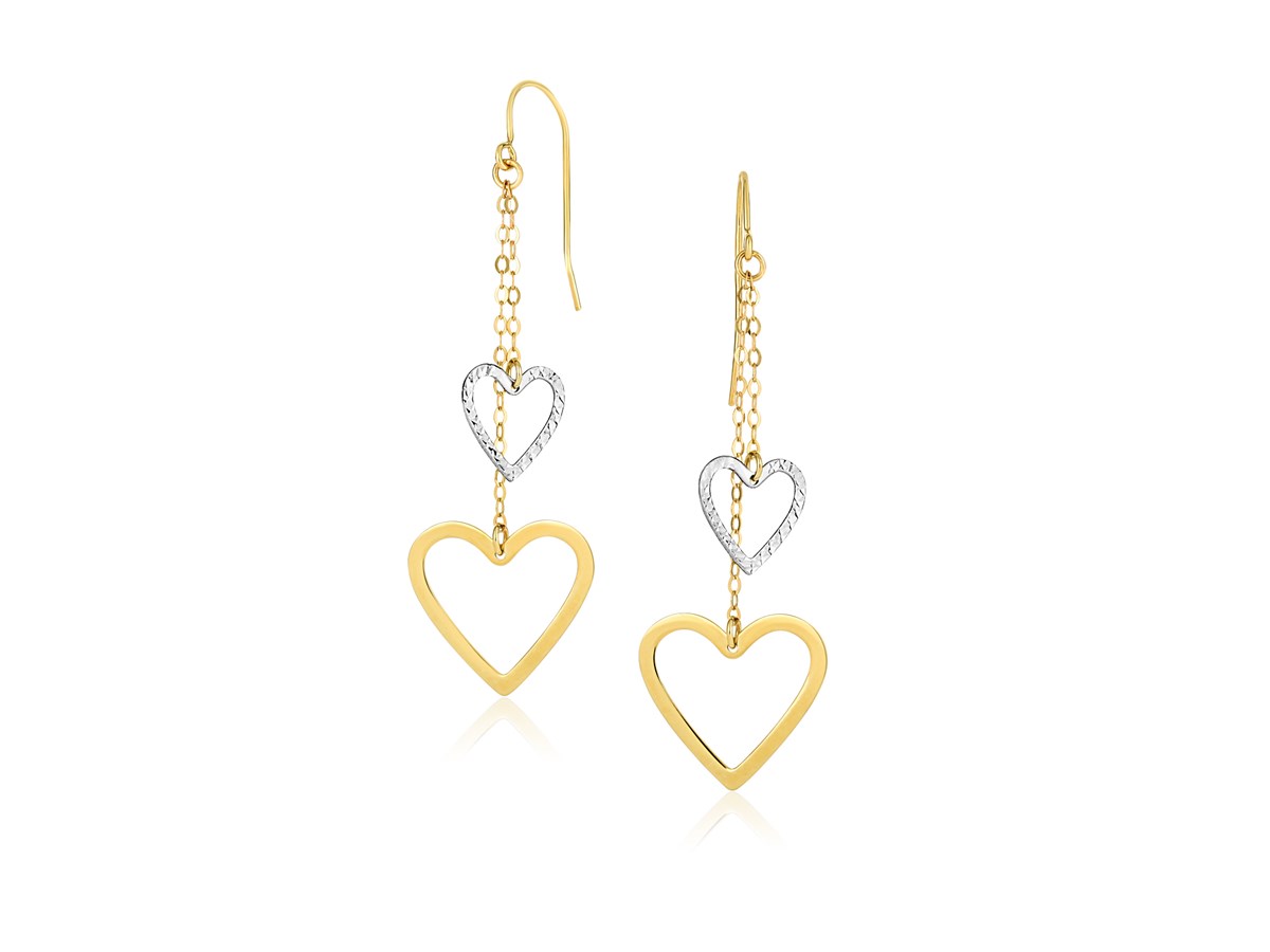 14k TwoTone Gold Cutout Heart Chain Dangling Earrings Richard Cannon