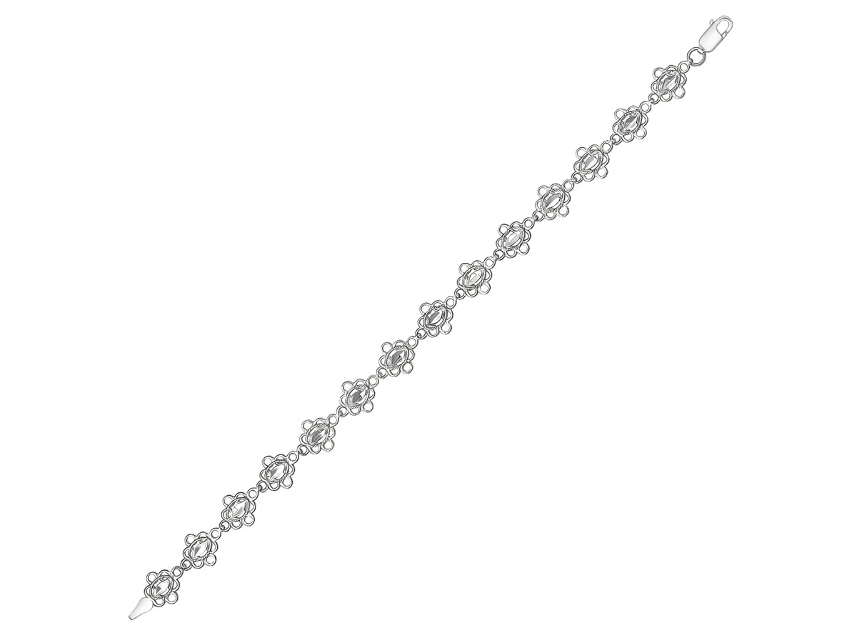 ... Vintage Look Filigree Marquis Diamond Cut Link Bracelet in 14K White