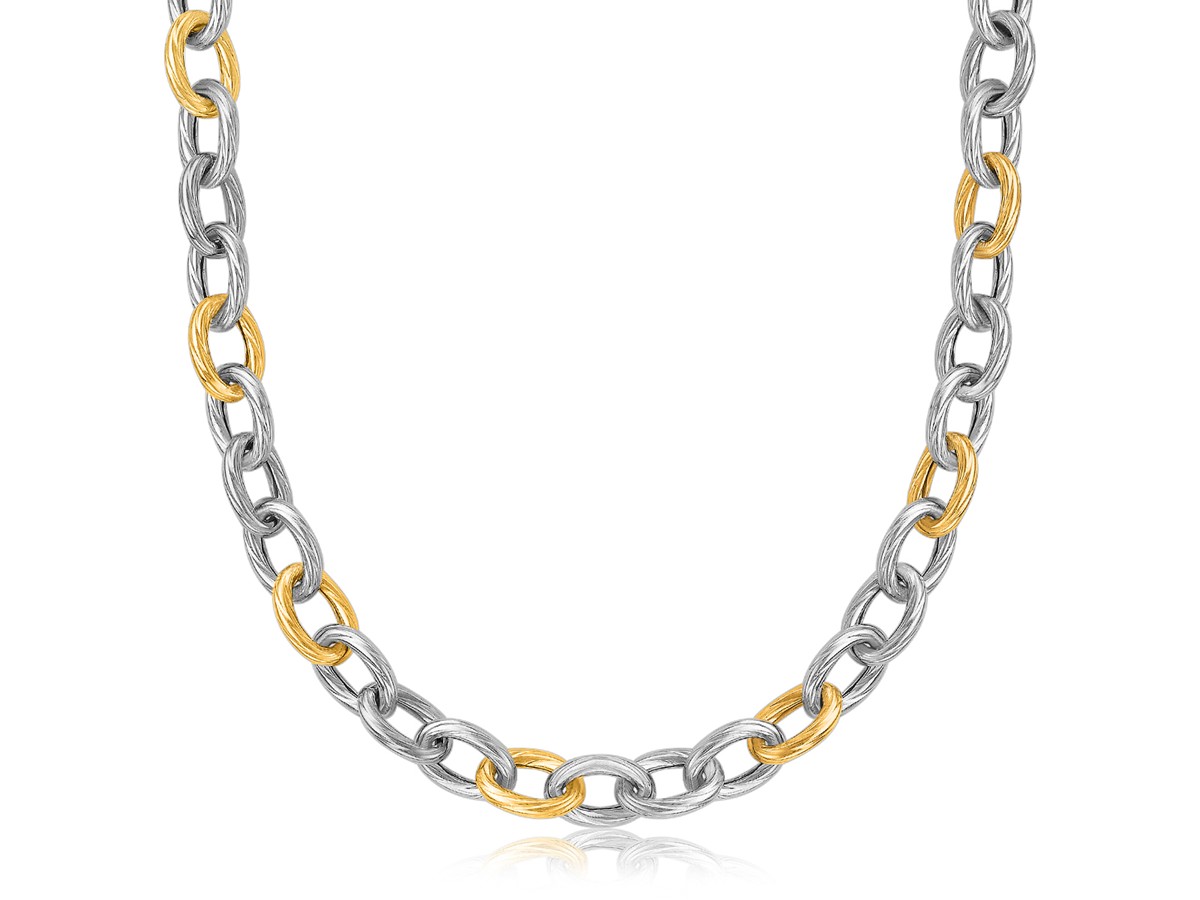 Diamond Cut Chain Rhodium Plated Necklace in 18k Yellow Gold and