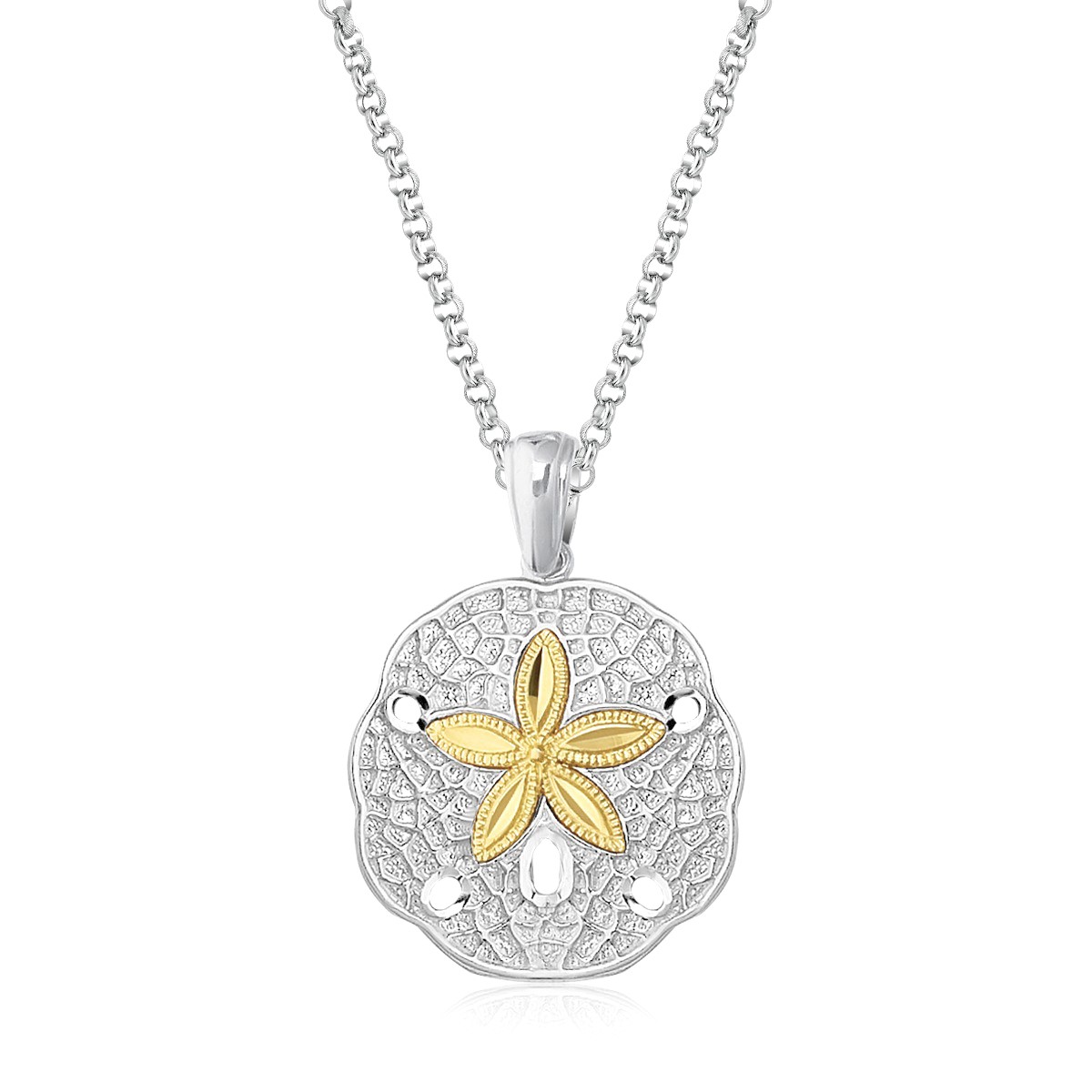 Sand Dollar Pendant in Sterling Silver and 14K Yellow Gold