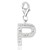 Letter P White Tone Crystal Accented Charm in Sterling Silver
