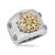 Floral Filigree Accented Ring with Blue Topaz and Diamonds in 18K Yellow Gold and Sterling Silver (.07 ct. tw.)