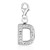 Letter D White Tone Crystal Encrusted Charm in Sterling Silver