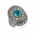 Rectangle Framed and Scrollwork Design Oval Blue Topaz Ring in 18k Yellow Gold and Sterling Silver