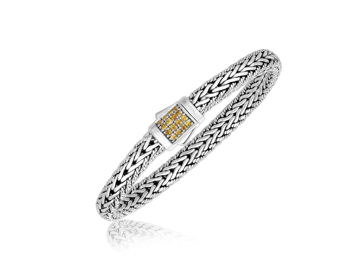 Yellow Shire Embellished Men S Braided Look Bracelet In Sterling Yellow Shire Embellished Men S Braided Look Bracelet In Sterling Silver