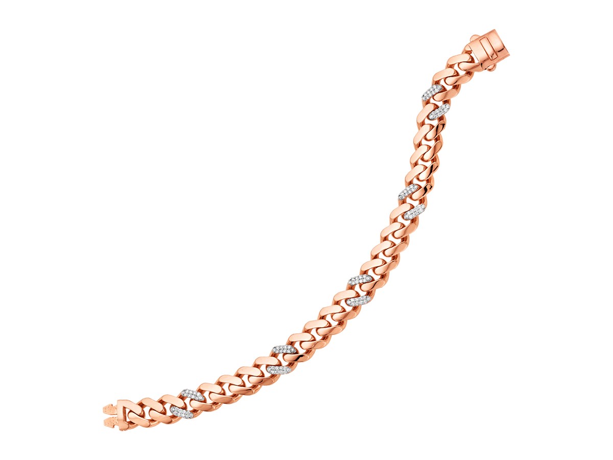 14k Rose Gold Polished Curb Chain Bracelet with Diamonds Richard Cannon Jewelry