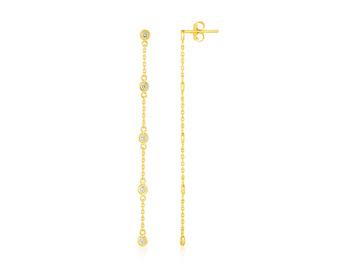 14k Yellow Gold Chain Dangle Earrings with Diamonds Richard Cannon