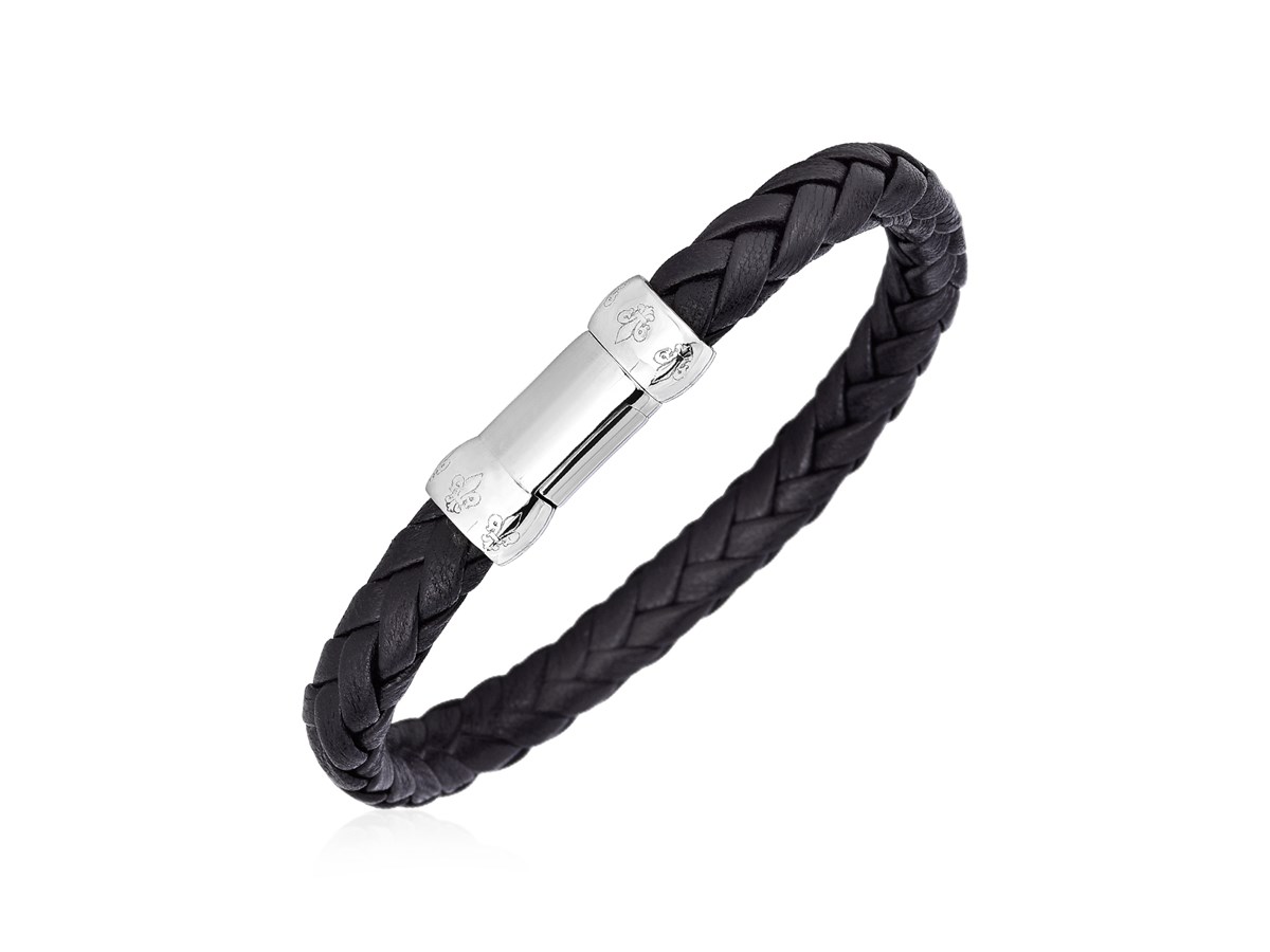 Braided Black Leather Bracelet with Sterling Silver Clasp - Richard ...