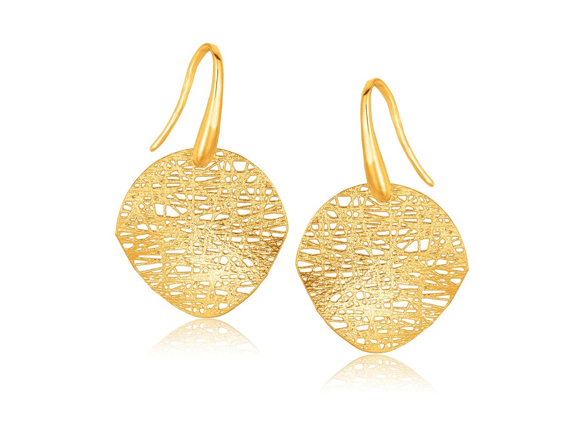 Textured Weave Disc Shaped Earrings in 14k Yellow Gold Richard Cannon