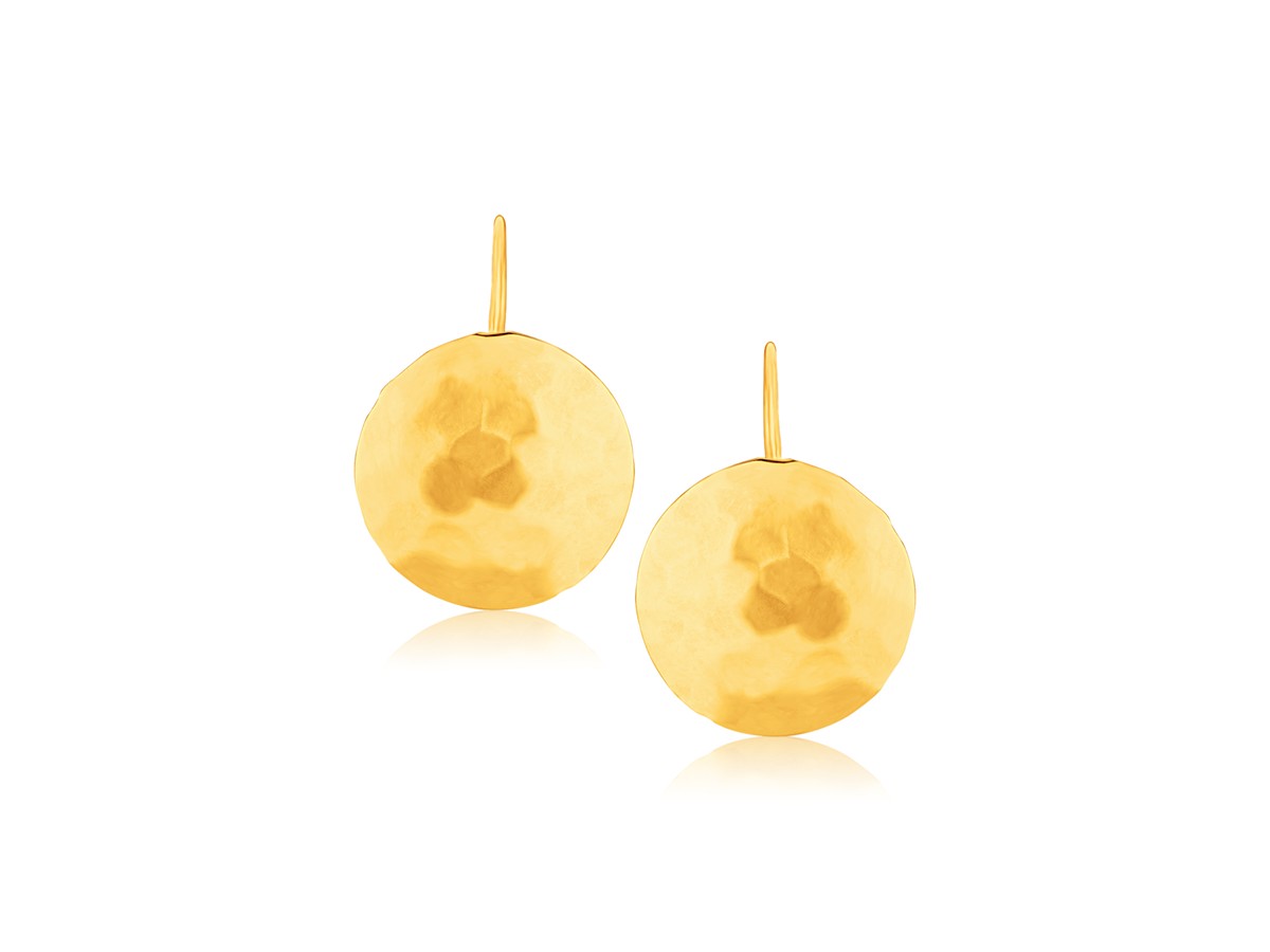 Hammered Disc Medium Drop Earrings in 14k Yellow Gold - Richard Cannon