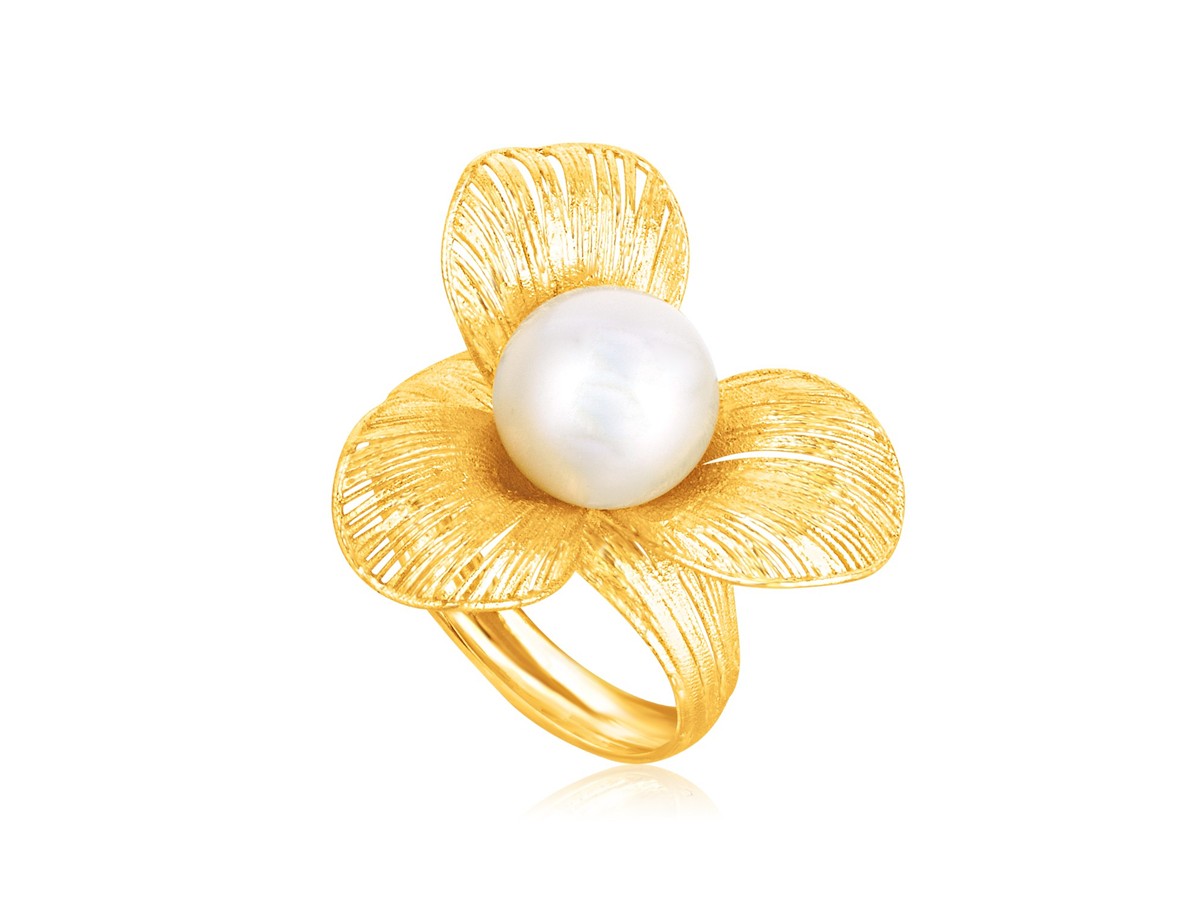 Cultured Pearl Trefoil Filament Ring in 14K Yellow Gold - Richard ...