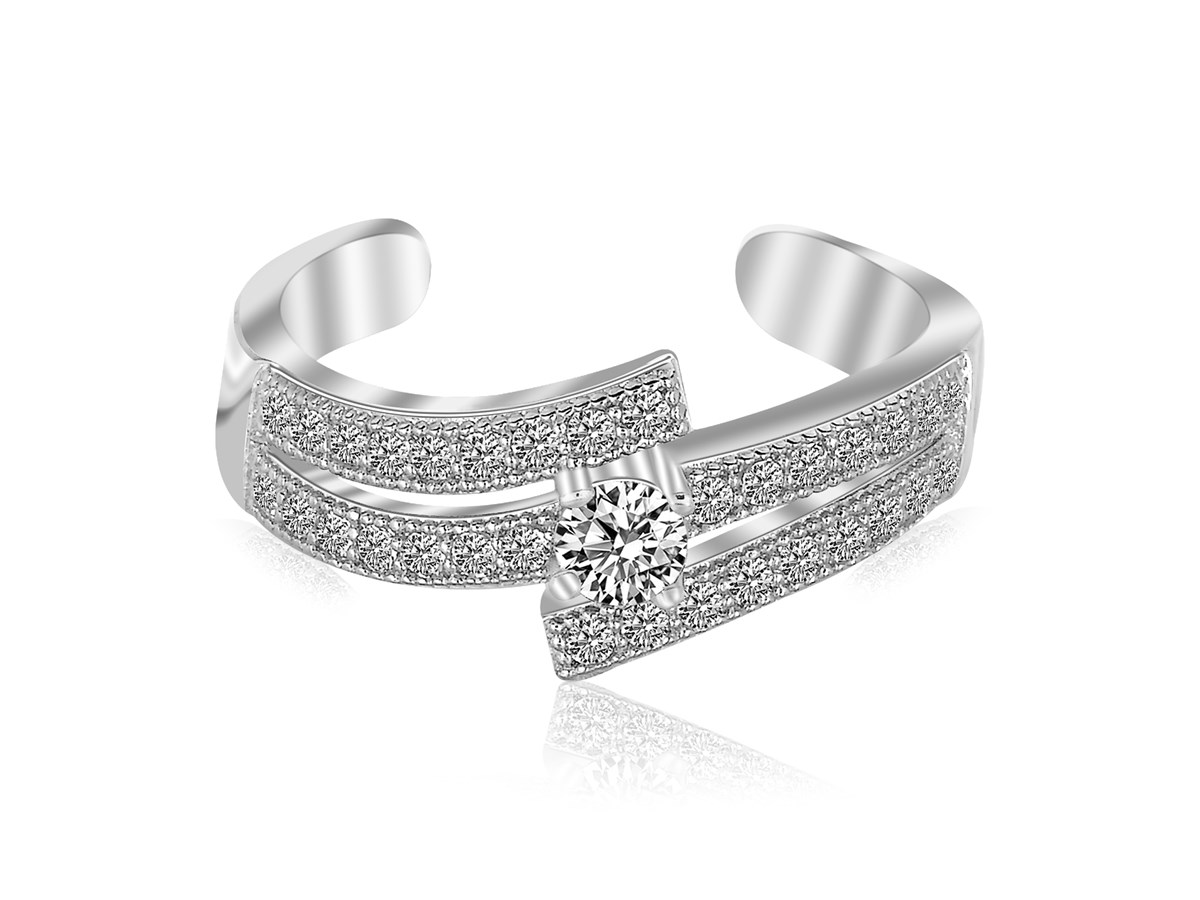 Fancy Dual Line Style White Cubic Zirconia Rhodium Plated Toe Ring in ...