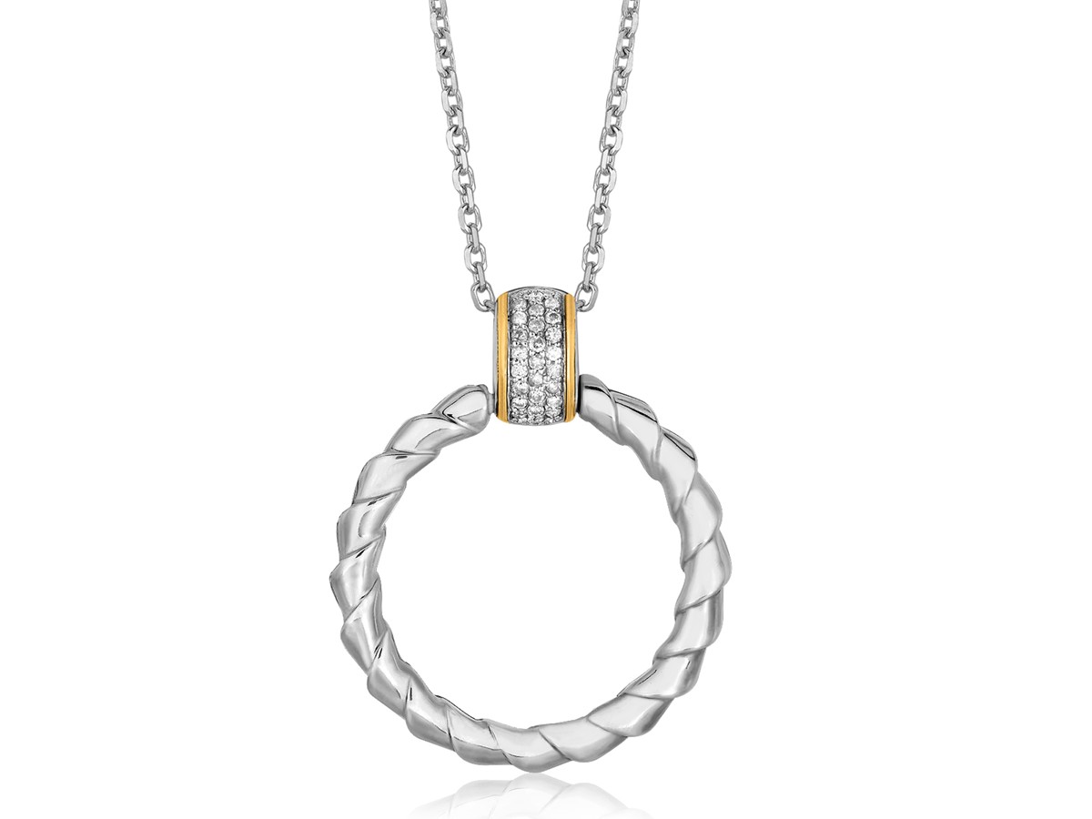 Spiral Ribbon Design Diamond Accented Ring Pendant in 18K Yellow Gold