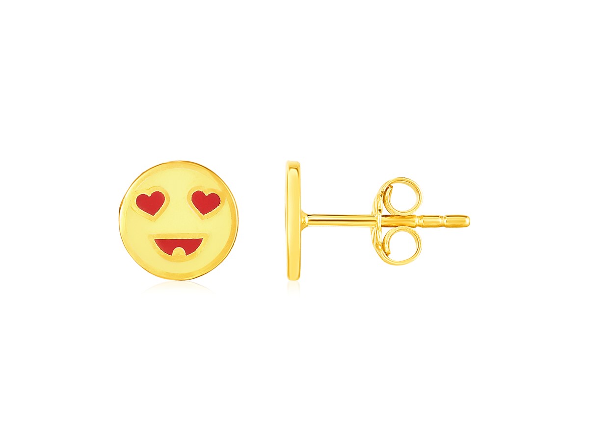 14k Yellow Gold And Enamel Heart Eyes Emoji Stud Earrings Richard