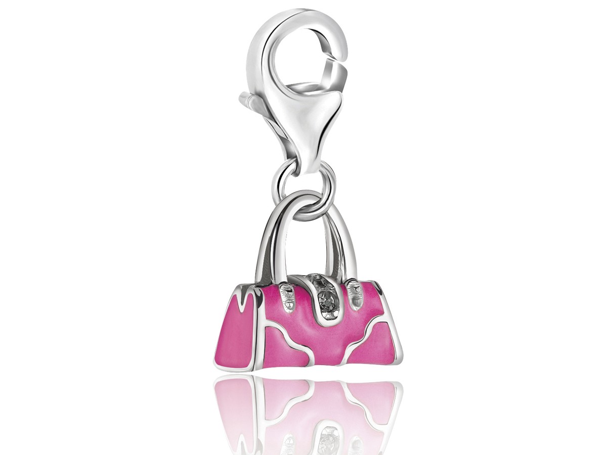 Handbag Pink Enameled Charm With Crystal Accented Lock in Sterling ...