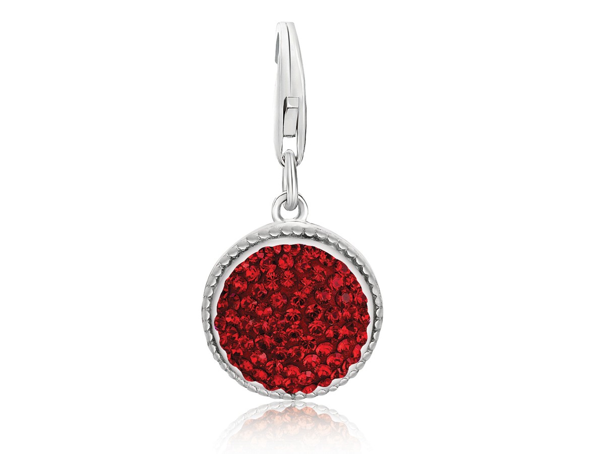 Round Red Tone Crystal Encrusted Charm in Sterling Silver - Richard ...