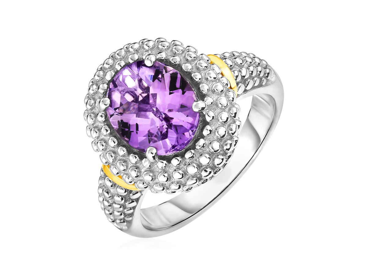 Ring with Oval Amethyst in 18k Yellow Gold & Sterling Silver - Richard