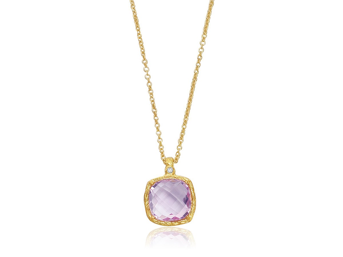 Faceted Cushion Cut Amethyst Pendant in 14K Yellow Gold - Richard ...