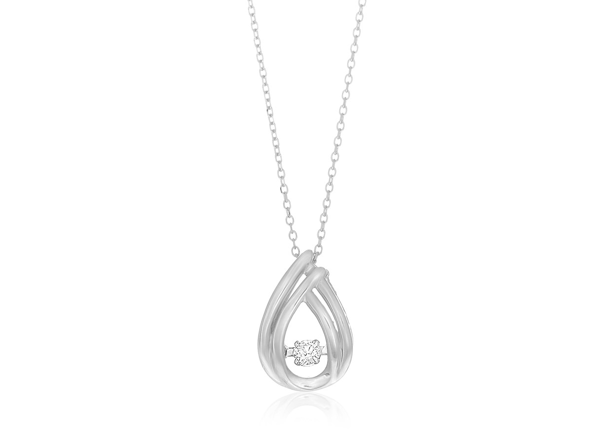 Double Teardrop Pendant with Diamond in 14K White Gold (.09ct