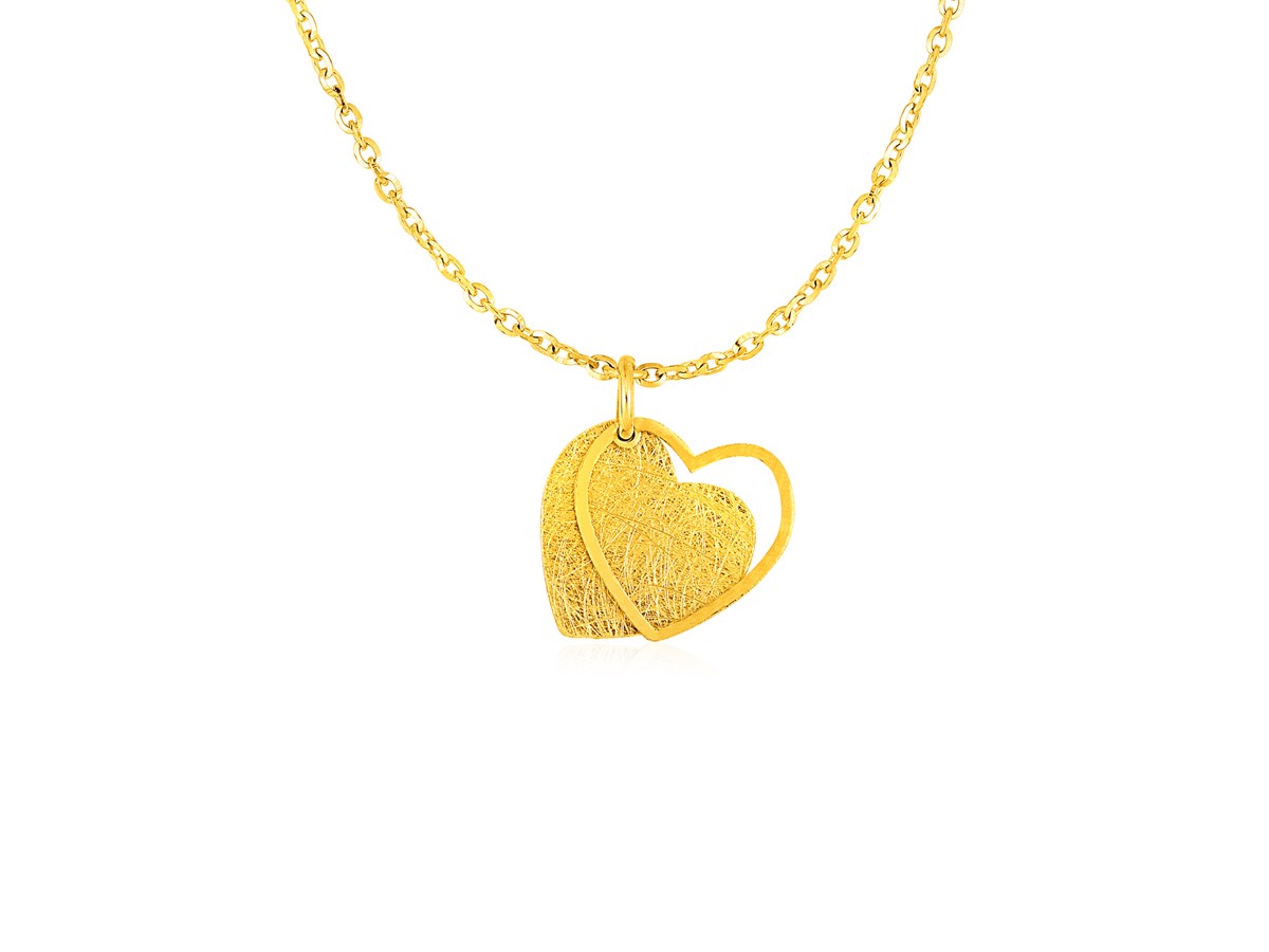 Two Layer Heart Pendant in 14k Yellow Gold - Richard Cannon Jewelry