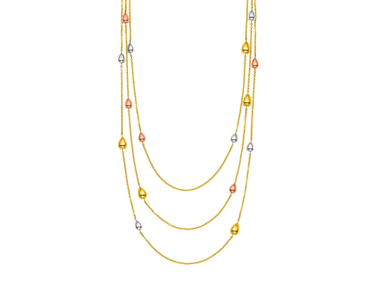 14k Tri Color Gold Multi Strand Necklace with Teardrops Richard