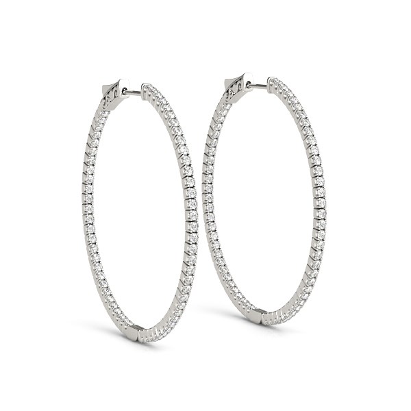 Thin hoop earrings made of 18K white gold with diamonds | Suarez