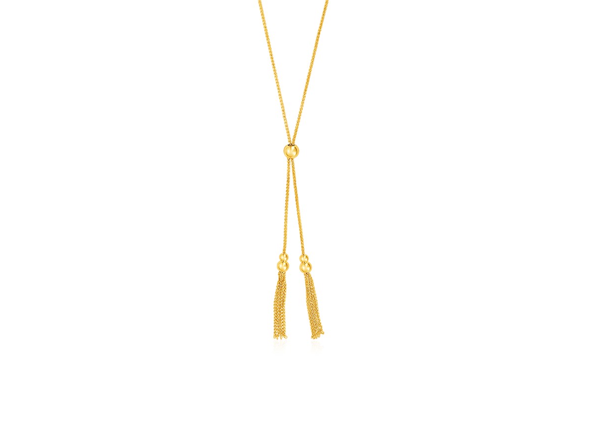 Adjustable Lariat Necklace with Chain Tassels in 14k Yellow Gold ...