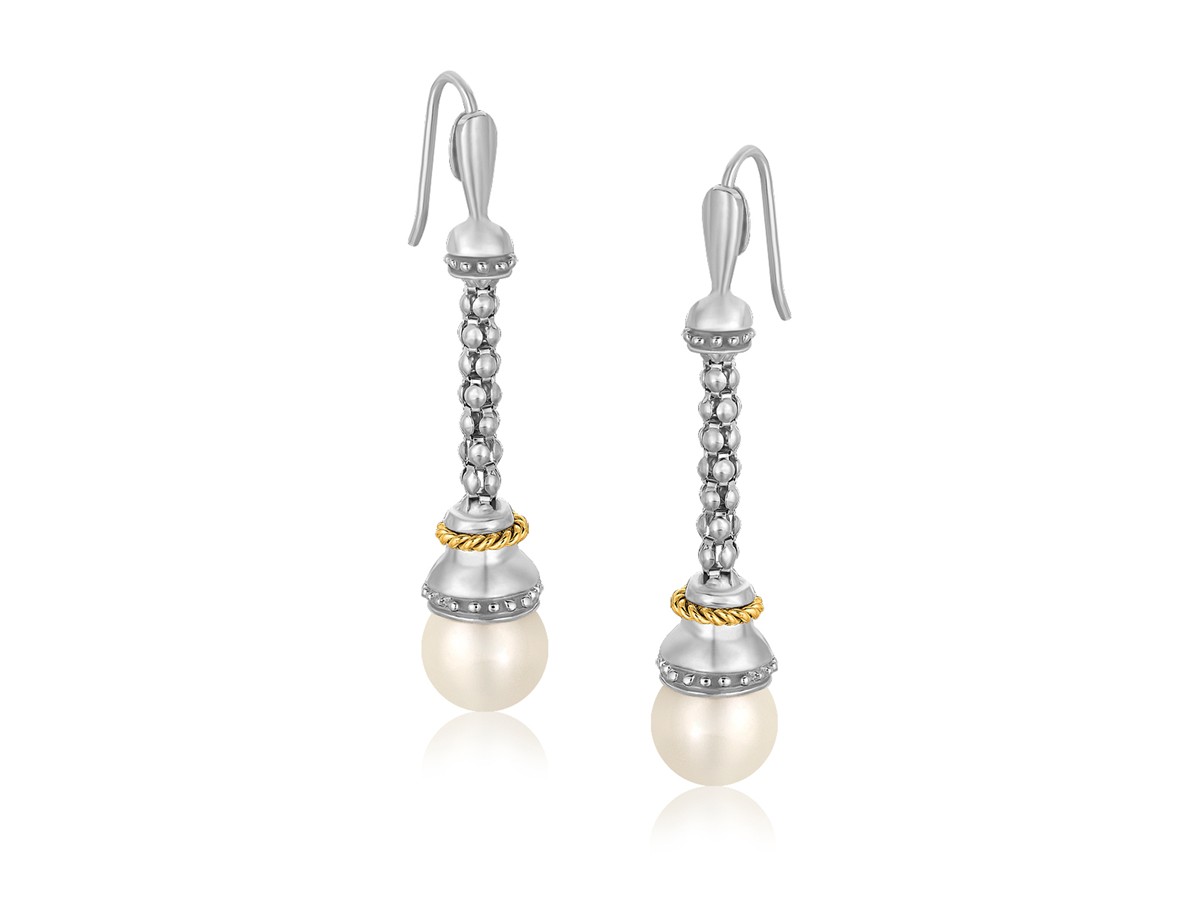 Pearl Accented Dangling Popcorn Earrings in 18k Yellow Gold and