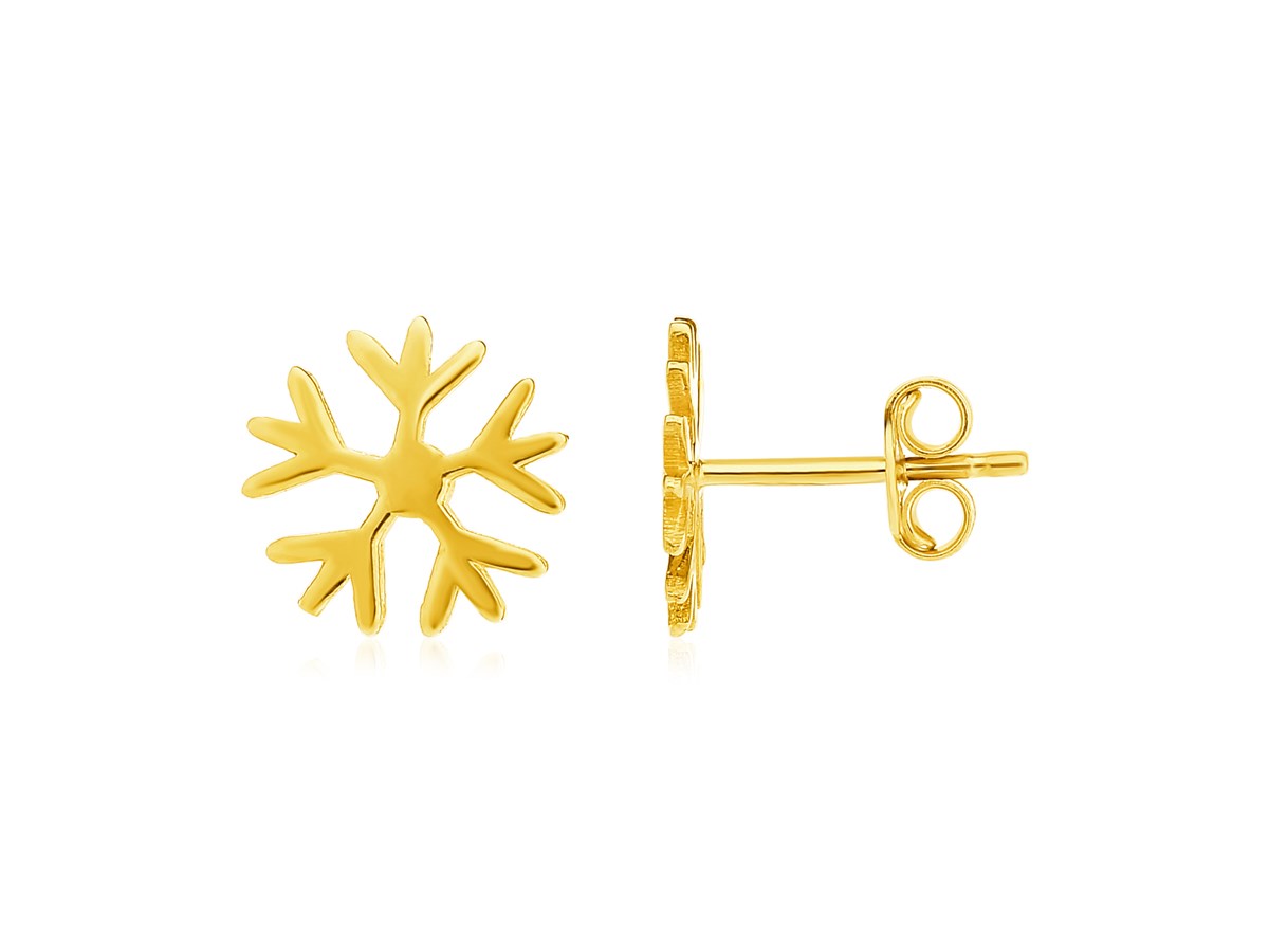14k Yellow Gold Post Earrings with Snowflakes Richard Cannon Jewelry