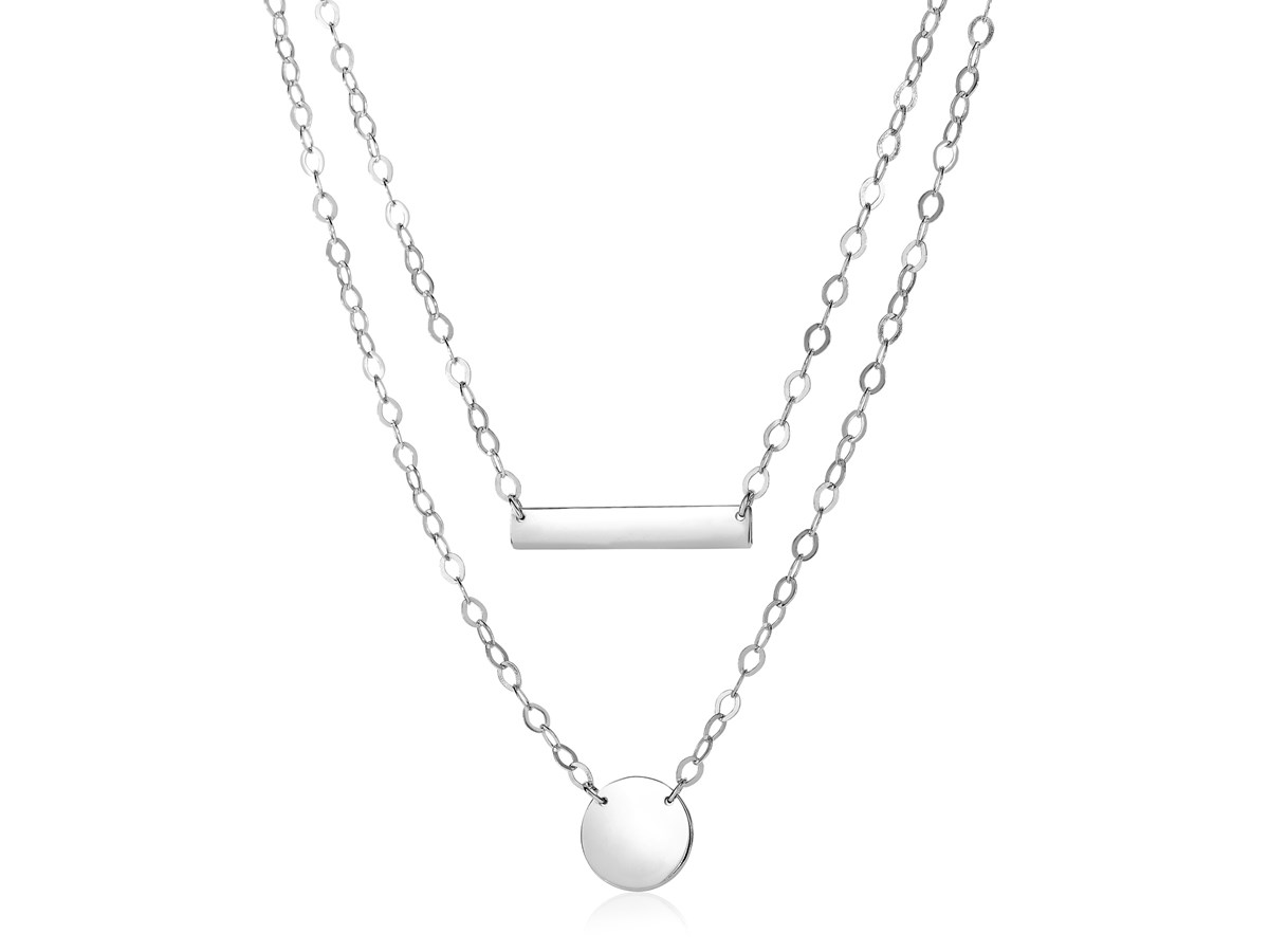 Sterling Silver 18 inch Two Strand Necklace with Polished Bar and