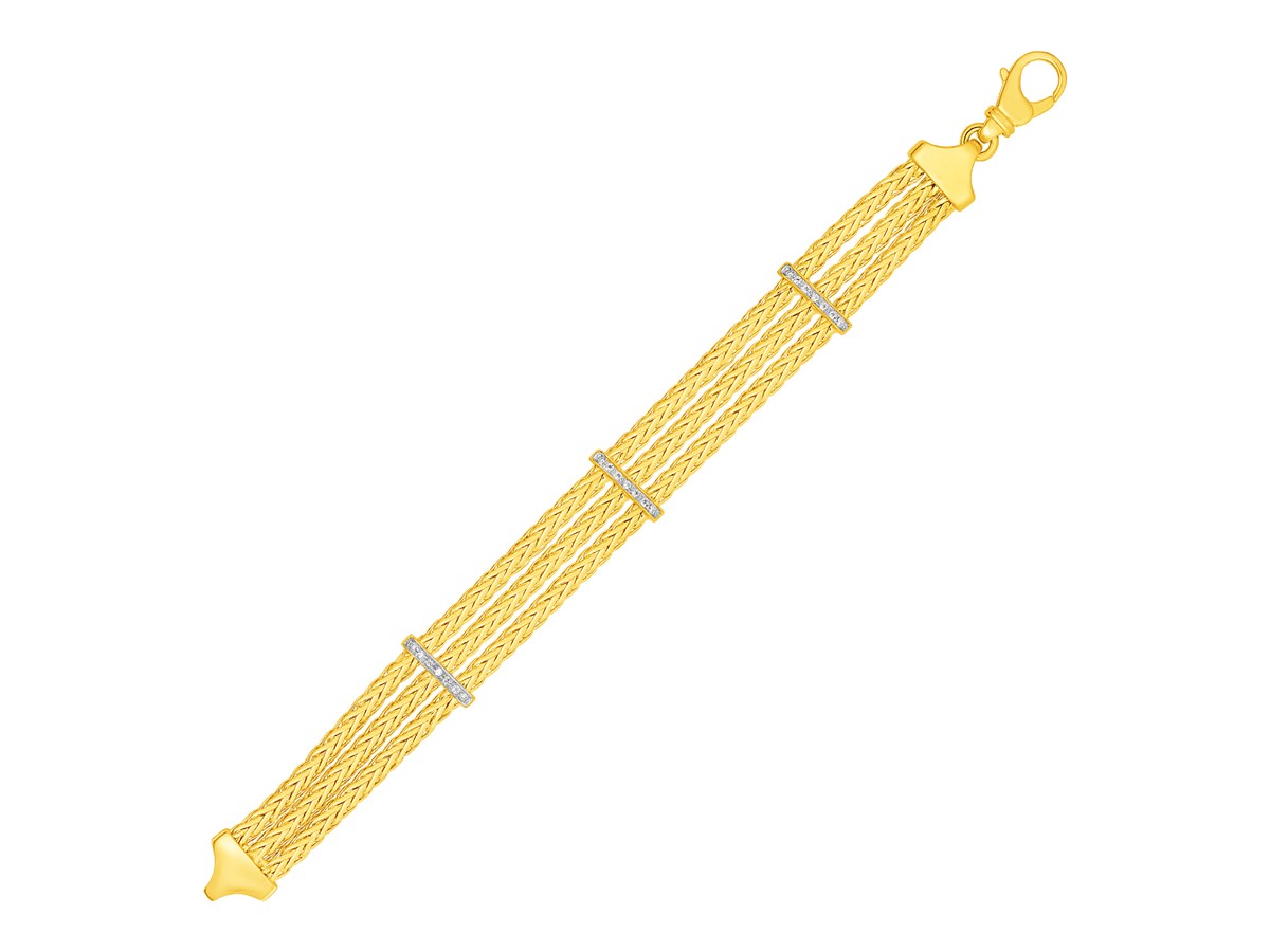 Three Strand Woven Rope Bracelet with Diamond Accents in 14k Yellow ...